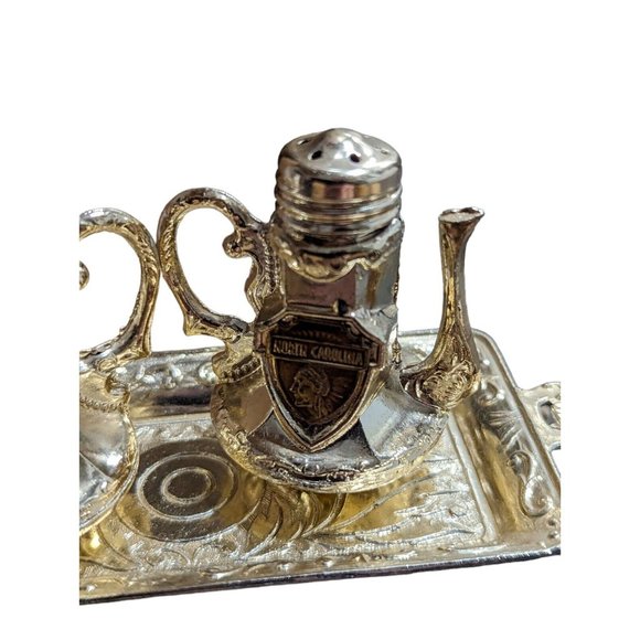 Vintage Parksmith Corp. PEWTER Salt & Pepper Shakers & Tray North Carolina - Picture 2 of 7